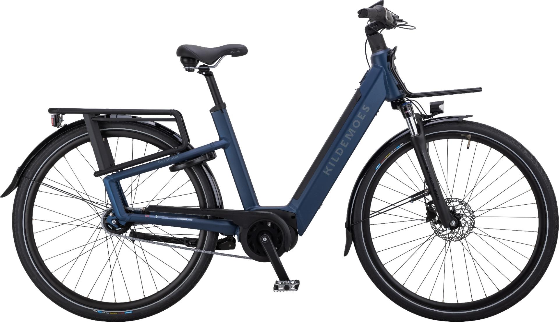 Kildemoes Bornholm Bosch elcykel i blå med kraftig lav unisex-ramme