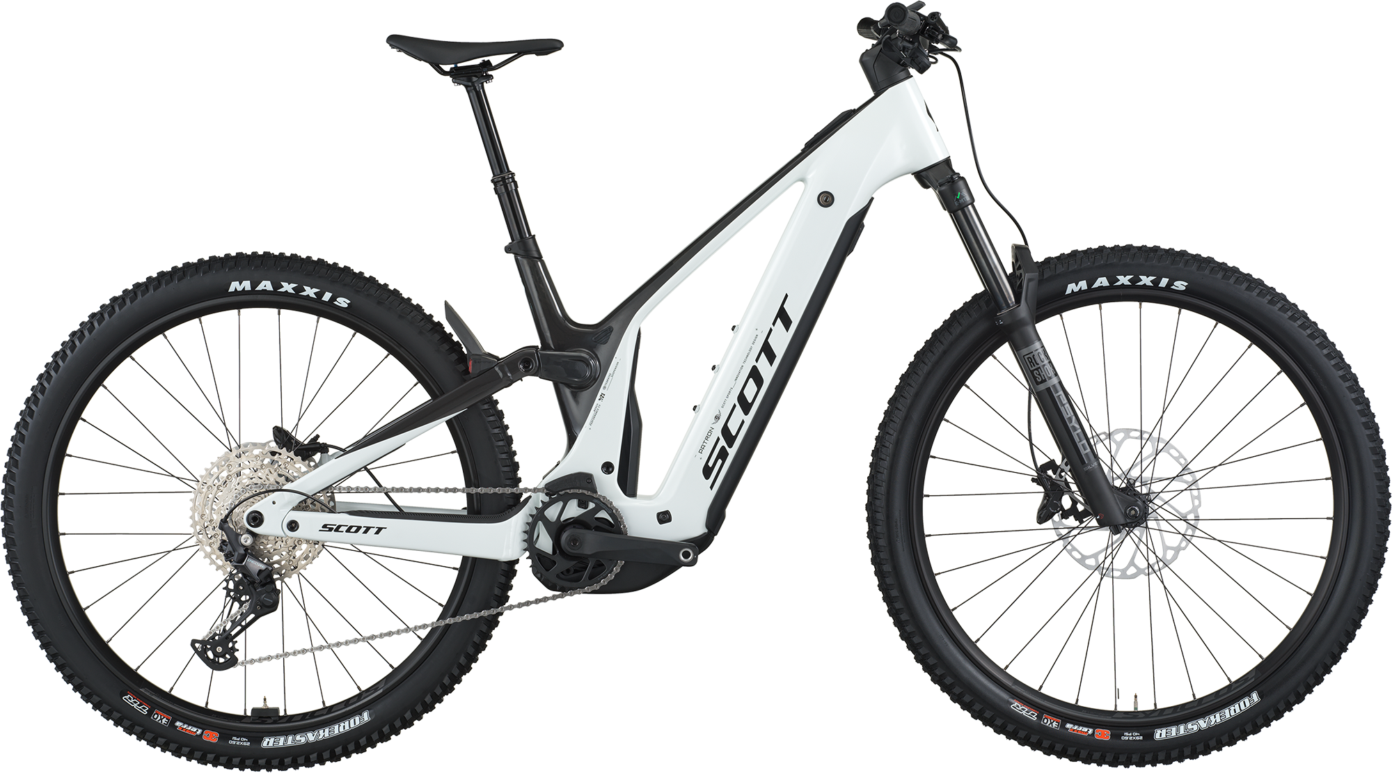 Scott Patron eRIDE 920 el-mountainbike i carbon black og pastel med RockShox-affjedring