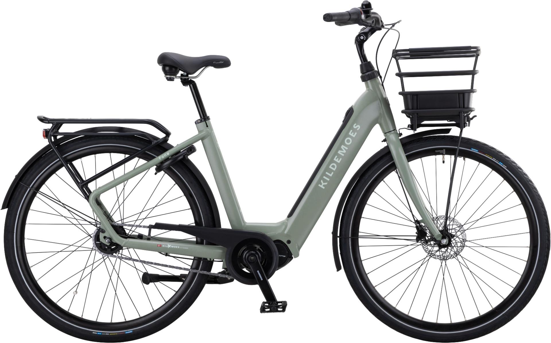 Kildemoes Fanø Shimano elcykel i salviegrøn med lav unibeam-ramme