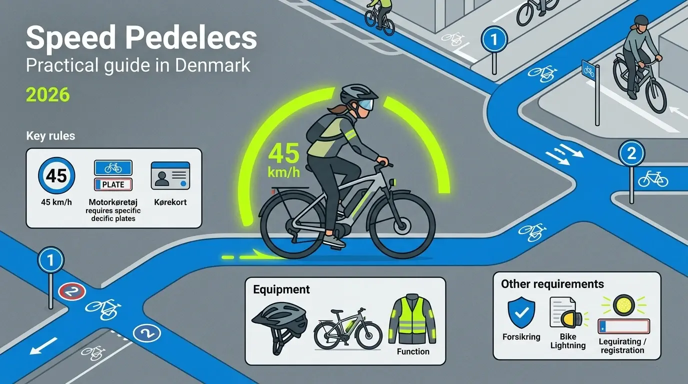 Speed pedelec i Danmark 2026: regler, hjelm og krav